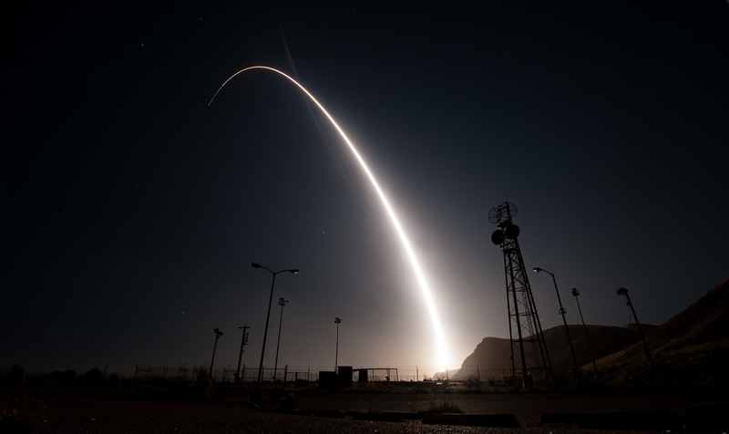 A Minuteman III missile is launched during an operational test at 12:03 a.m., PDT, April 26, 2017 from Vandenberg Air Force Base (U.S. Air Force photo by Senior Airman Ian Dudley)
